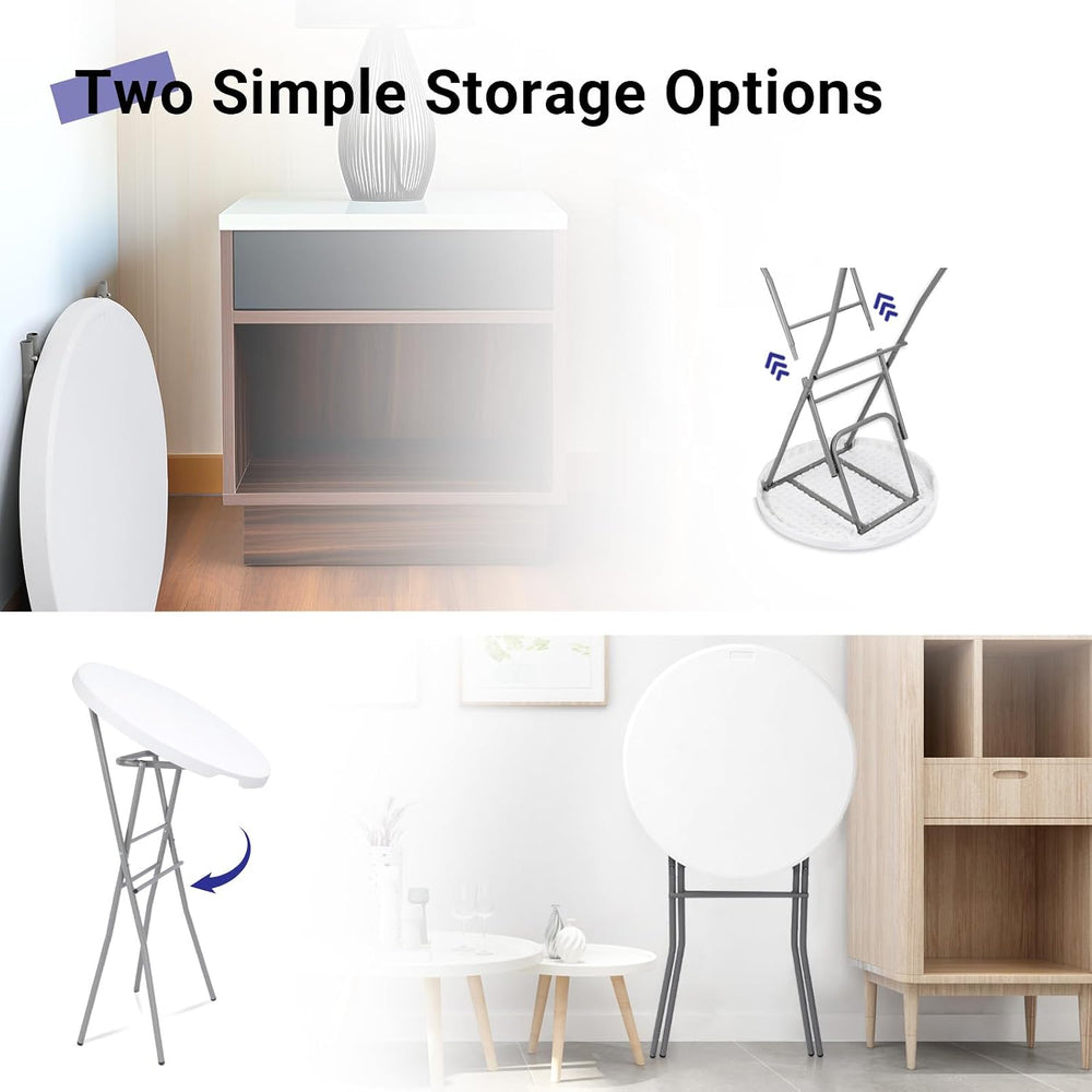 Byliable 28in Cocktail Folding Table, Round High Top Bar Height White Table