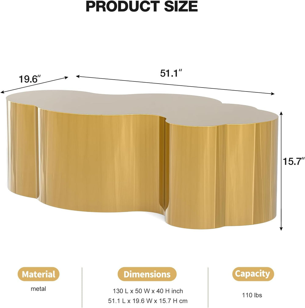 IKIFLY Gold Stainless Coffee Table, Modern Large Cloud Fashion Design