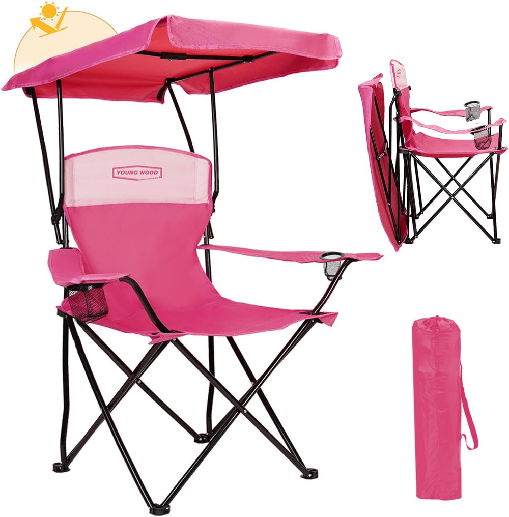 YOUNG WOOD Camping Chair with Canopy, Beach Chair with Shade,Portable,Lightwe...