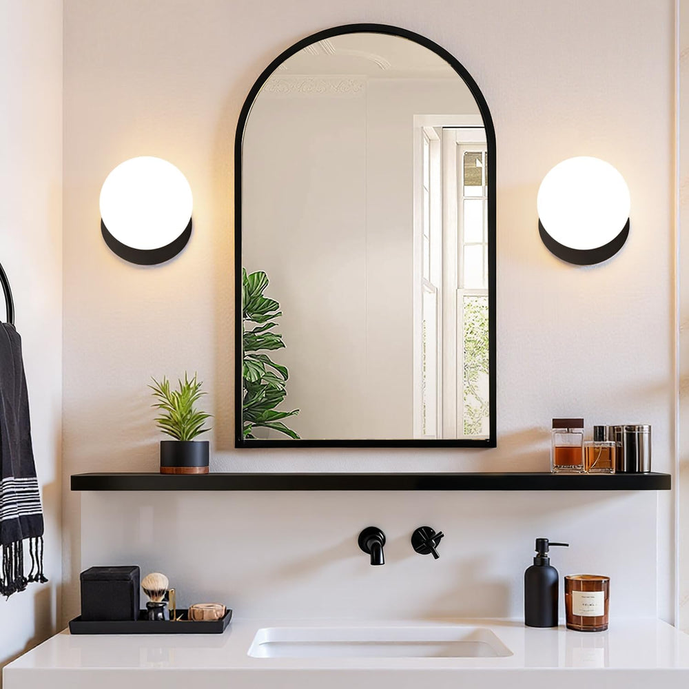 2 Pack Modern Matte Black Wall Light Fixtures, Mid-Century Globe Glass Wall S...