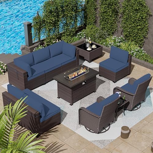 11 Pieces Patio Furniture Set with 2 Swivel Chairs Patio Furniture Outdoor Se...