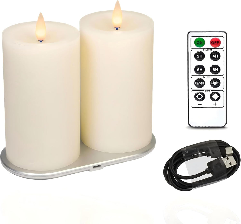 Rechargeable Flameless Pillar Candle with Remote Timer, 3D Moving Flame Real ...
