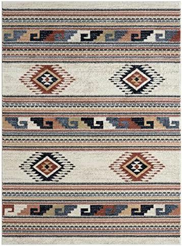 Abani Multicolor Southwestern Design Area Rug - Non-Shed Orange, Grey & B...