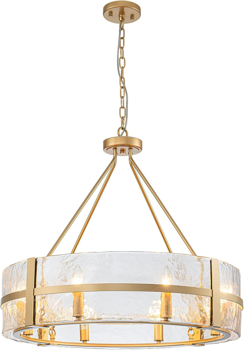 28" Gold Drum Chandelier, Modern Glass Chandeliers for Dining Room