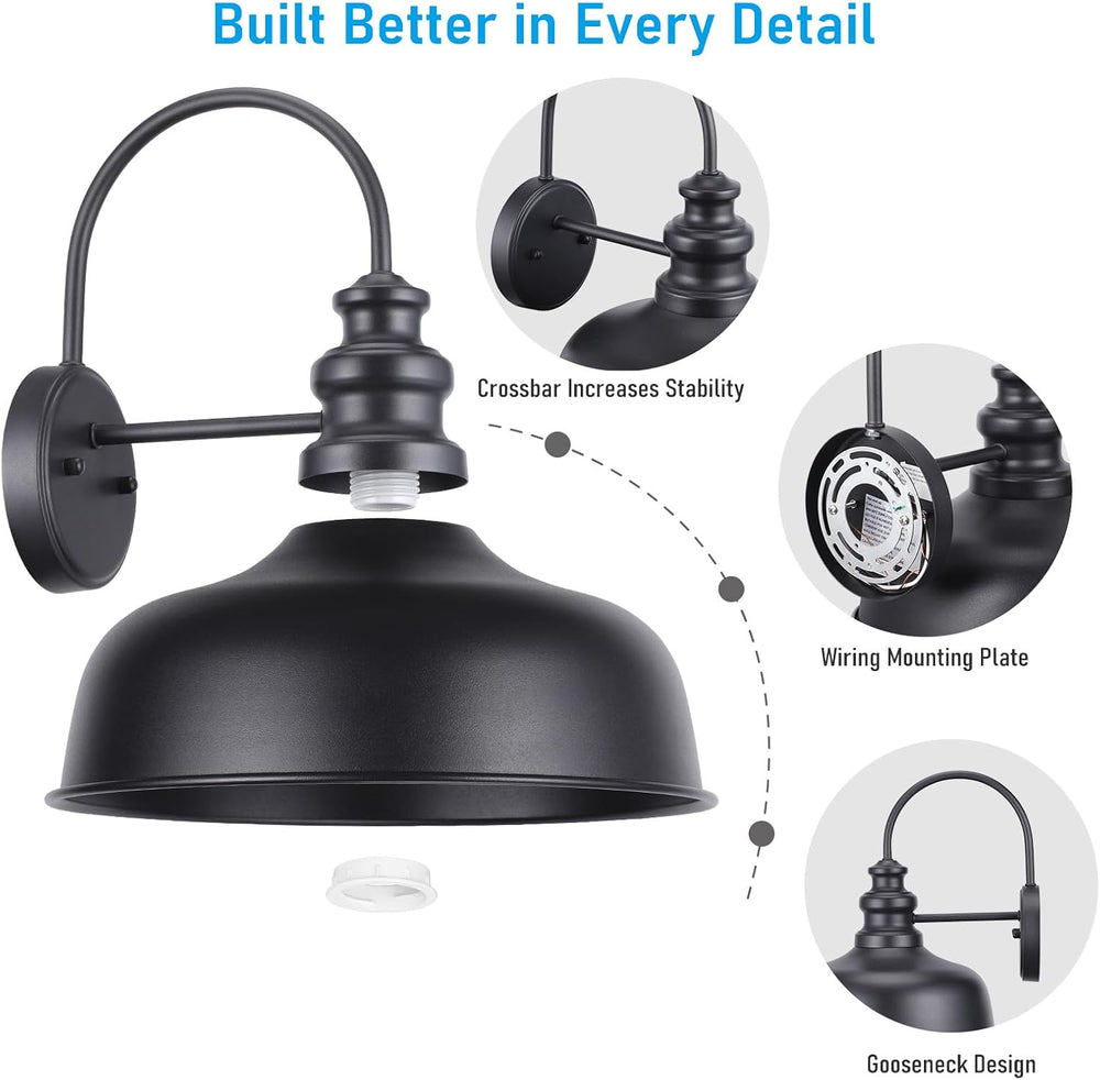 LEONLITE 11 Inch Outdoor Gooseneck Barn Light, E26 Base, Black