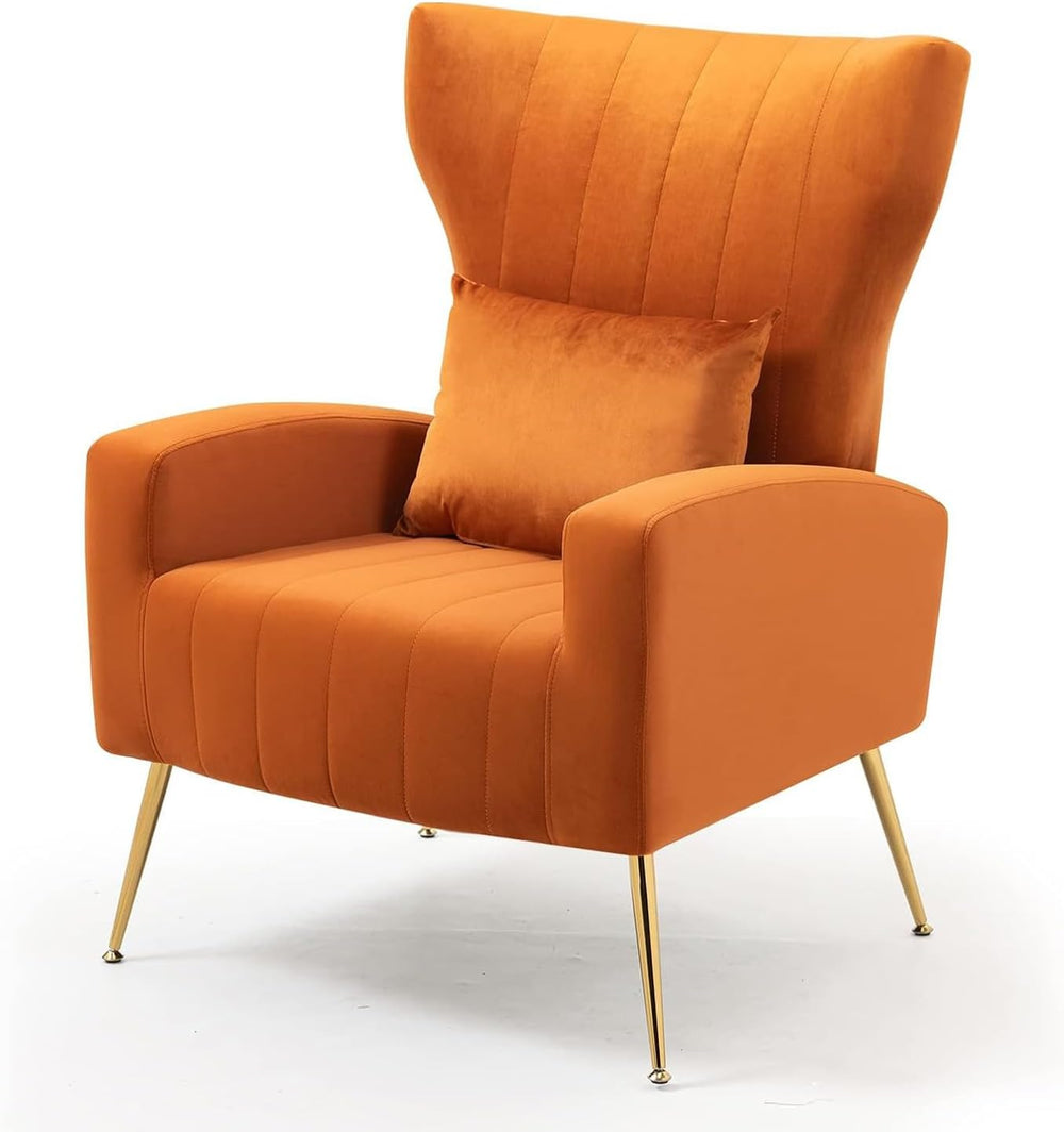 Modern Accent Chairs Set of 2, Wingback Chair with Arm & Gold Legs, Livin...