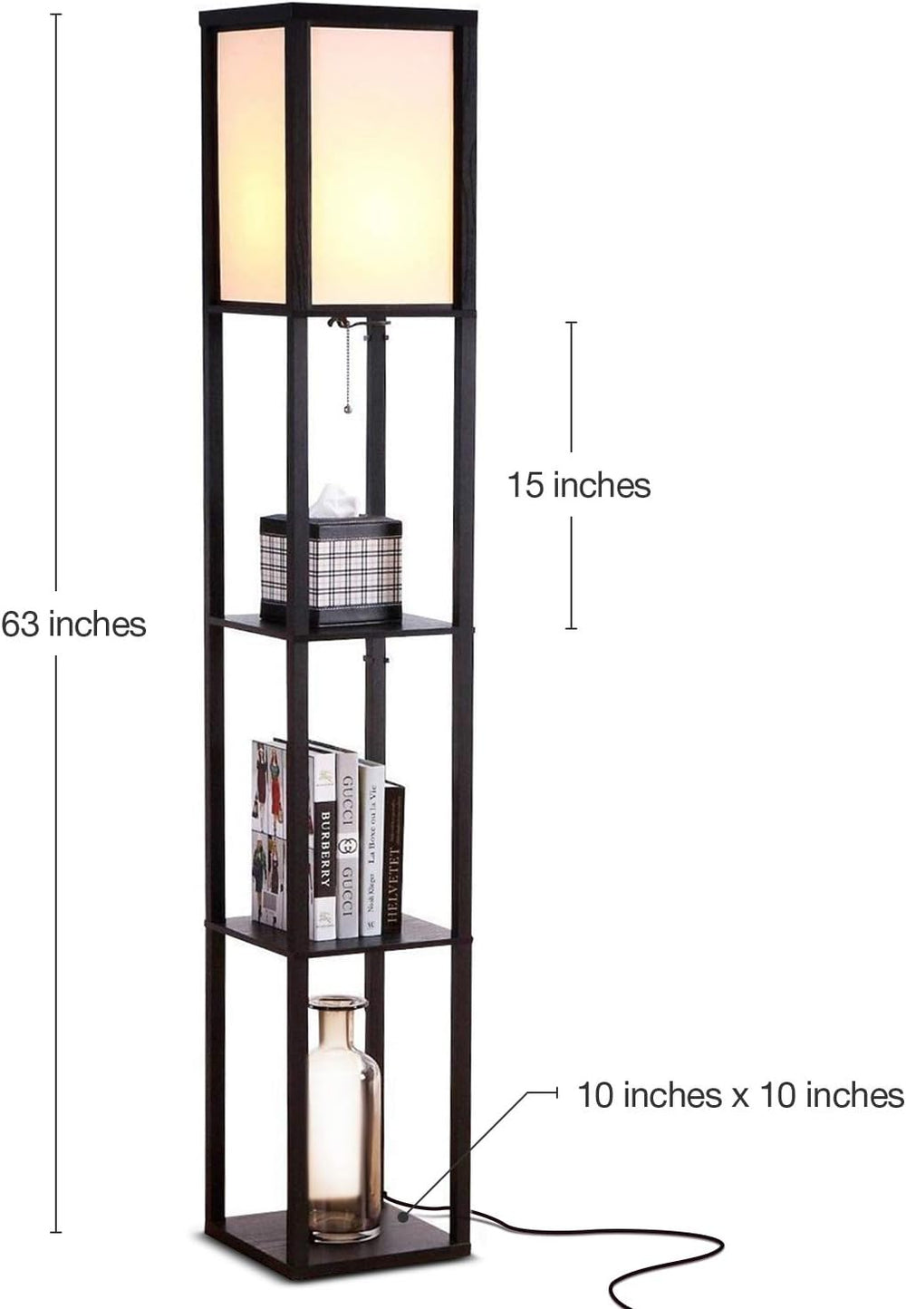 Brightech Maxwell - Modern Shelf Floor Lamp with Lamp Shade & Warm White ...