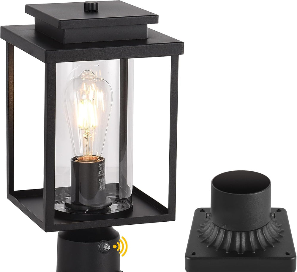 Dusk to Dawn Black Outdoor Post Light Hardwired with Pier Mount Base