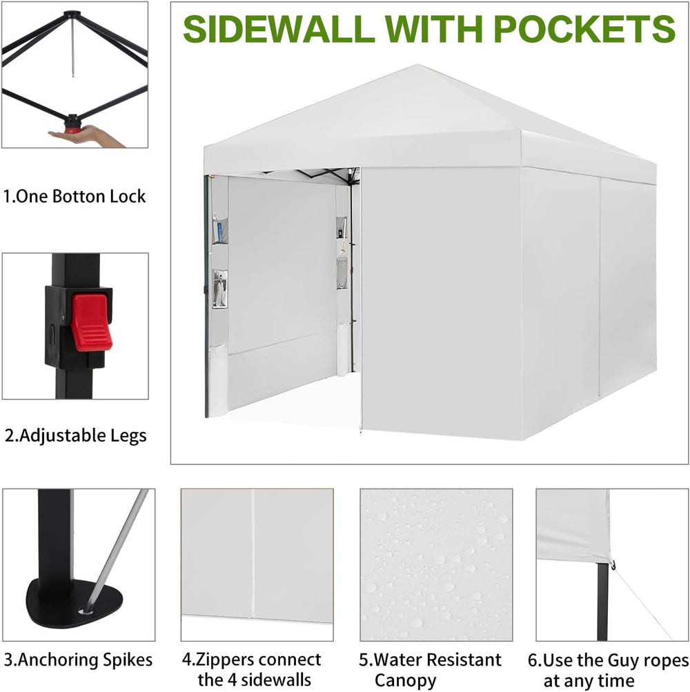 Tunbne 10X10 Pop Up Canopy Tent with 4 Sidewalls, Outdoor, One Push Setup