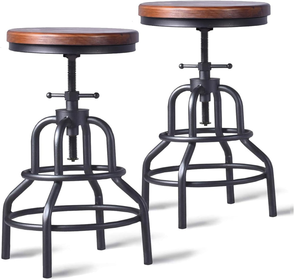 LOKKHAN Vintage Industrial Bar Stool-Rustic Swivel Barstools-Round Wood Metal...