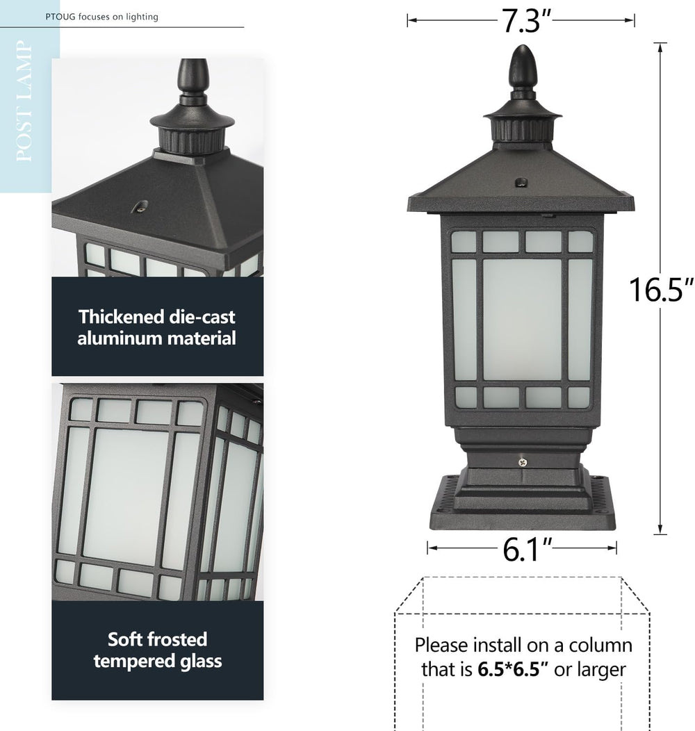 Outdoor Column Lights, Outdoor External Patio Landscape Glass Post Lantern E2...