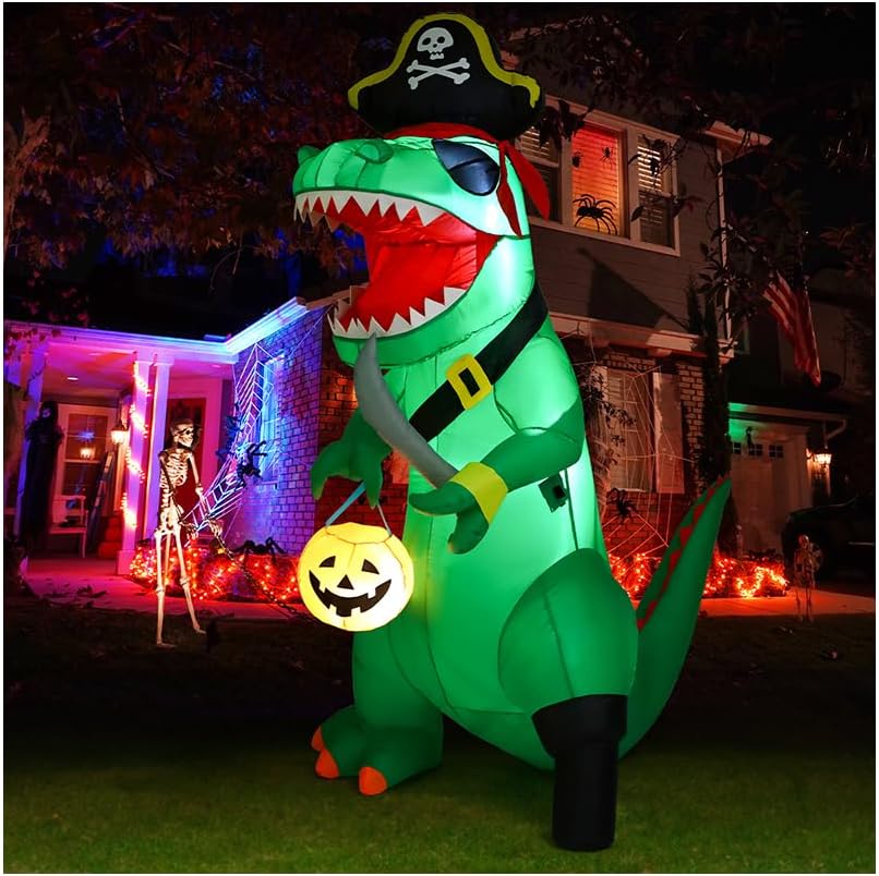 GOOSH 7 FT Halloween Inflatables Dinosaur Outdoor Decorations Blow Up Yard Pi...
