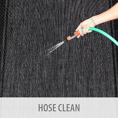 CAMILSON Indoor Outdoor Rug, 8x10 Bordered Dark Gray Black Modern Area Rugs f...