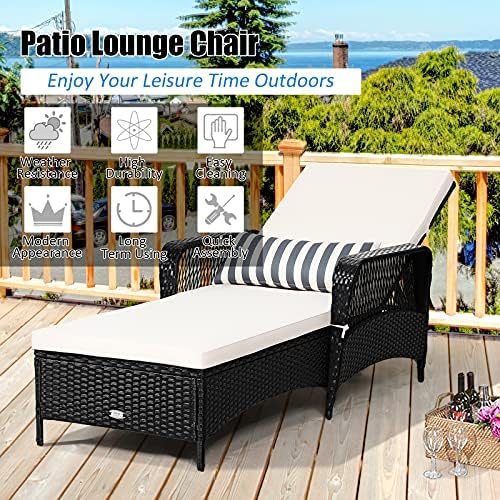 Tangkula Wicker Chaise Lounge Outdoor, Patio Rattan Reclining Chaise with 6-G...