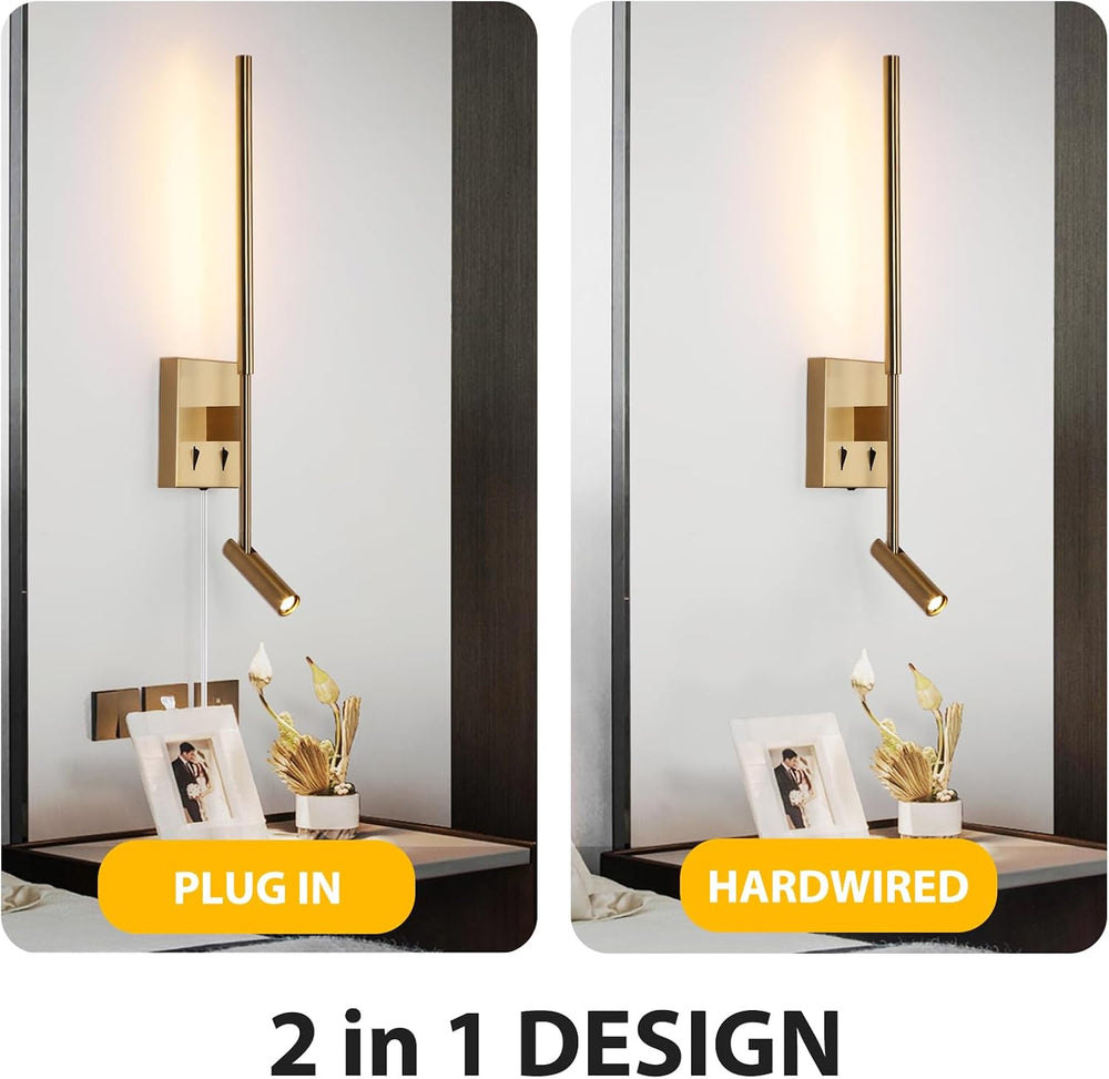 Modern Plug in Wall Sconce Indoor Ambient Lighting for Bedroom, Gold LED Wall...