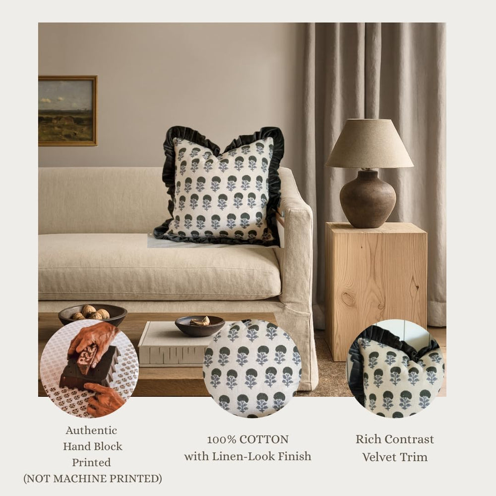 Palm & Loom 100% Cotton Linen Cushion Cover - Aira Decorative Throw Pillo...
