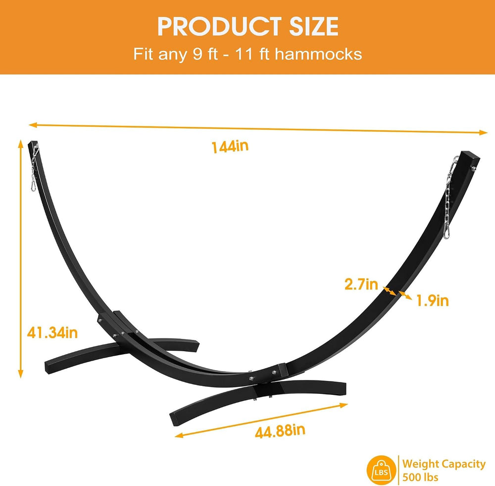 Lazy Daze 12 Ft Double Steel Curved Hammock Stand for Outdoor, Black
