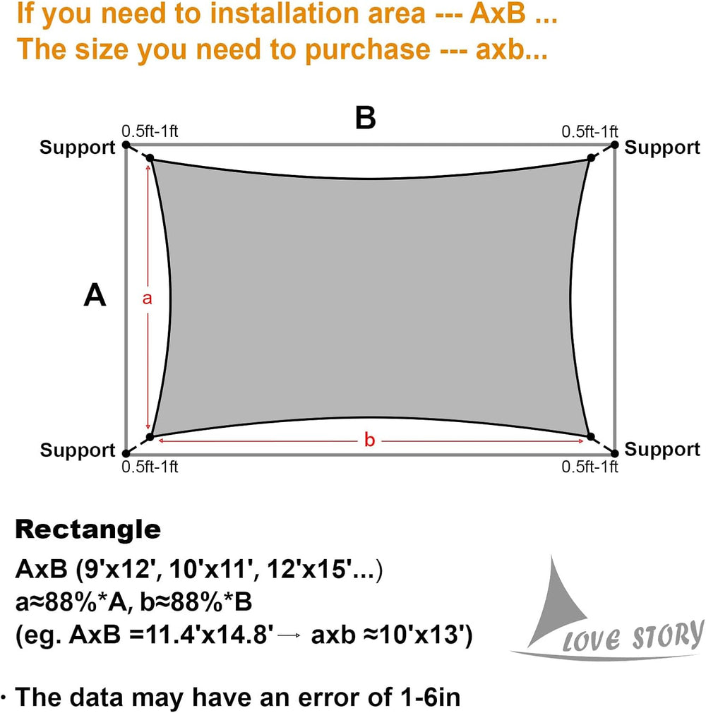 LOVE STORY 12' x 16' Rectangle Sun Shade Sail for Outdoor Patio, Dark...