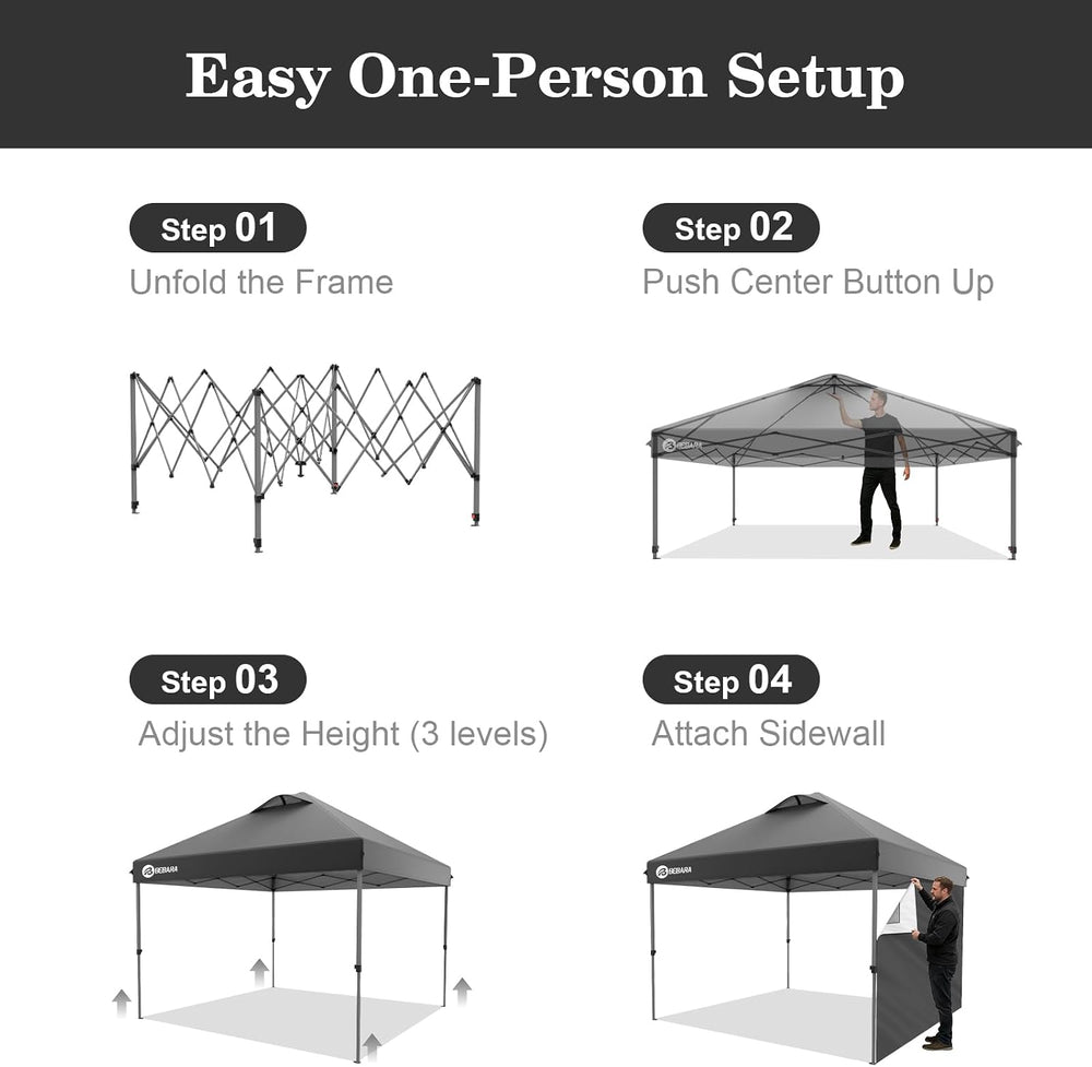 10x10 Pop Up Canopy with Sidewall, One Push Easy Setup,Dark Gray