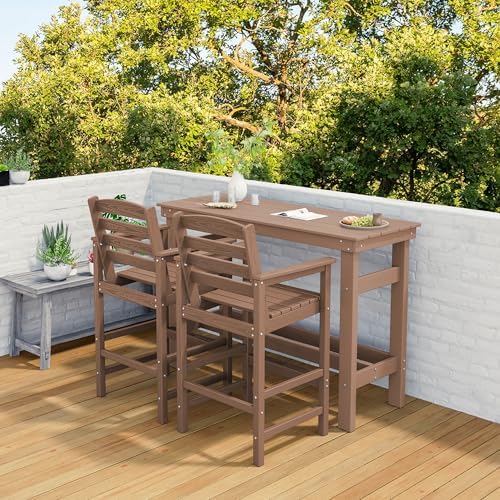 SERWALL 41" HDPE Outdoor Bar Table with 1.6" Umbrella Hole, Brown