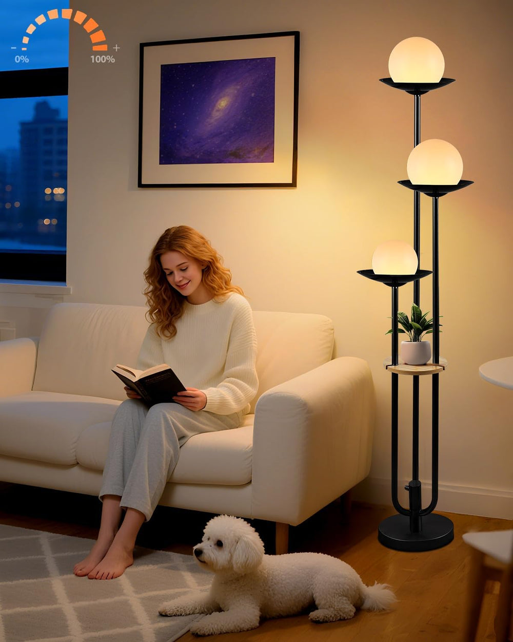 63IN Globe Floor Lamp with Table, 3-Lights Modern Dimmable Floor Lamps with 3...