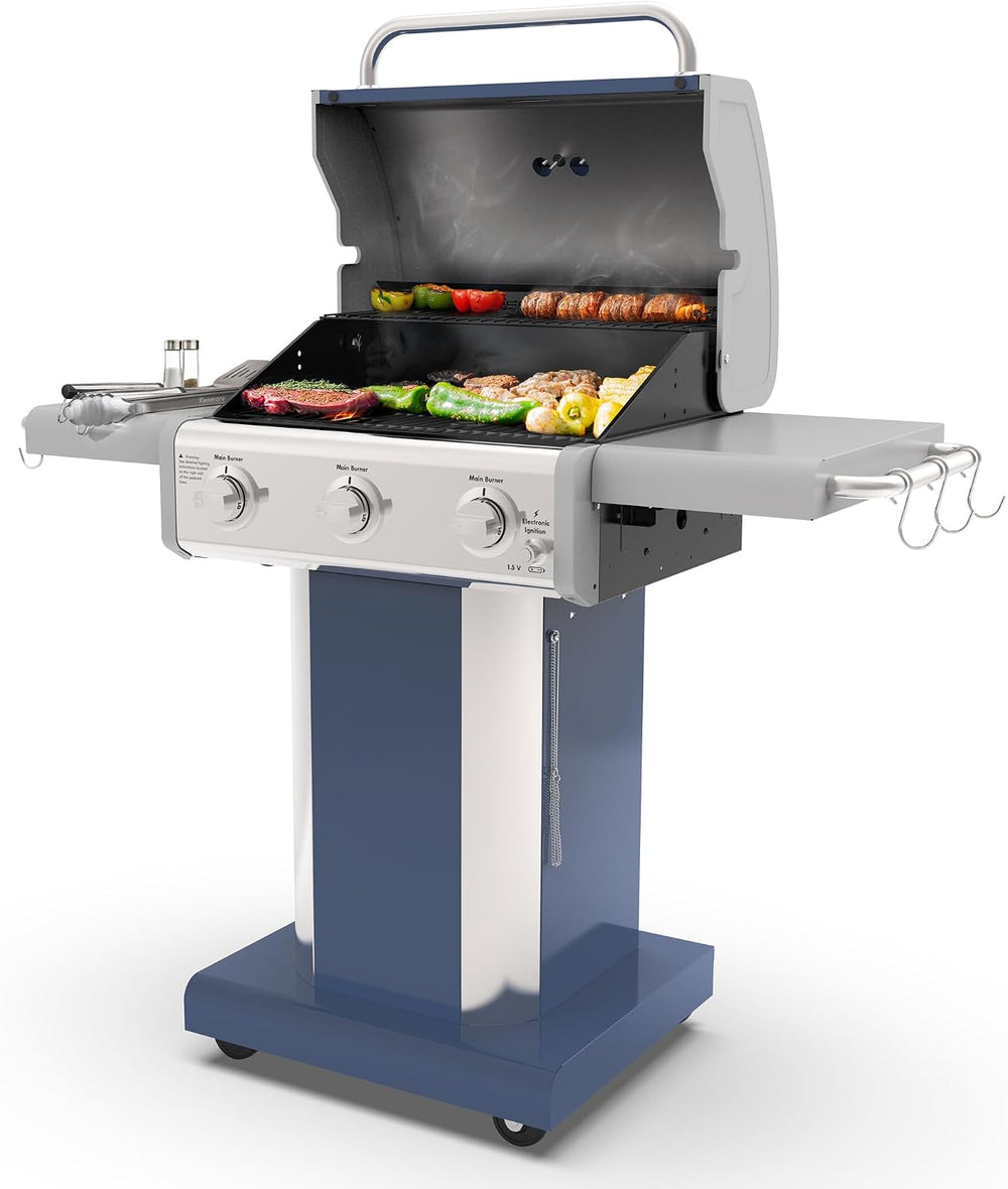 Kenmore 3-Burner Propane BBQ Grill, 30,000 BTUs Gas Grill with Cast Iron Cook...