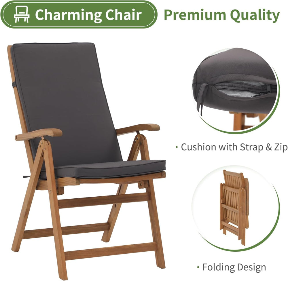 OC Orange-Casual 7 Piece Patio Dining Set, Wood Table and Chairs, Dark Grey