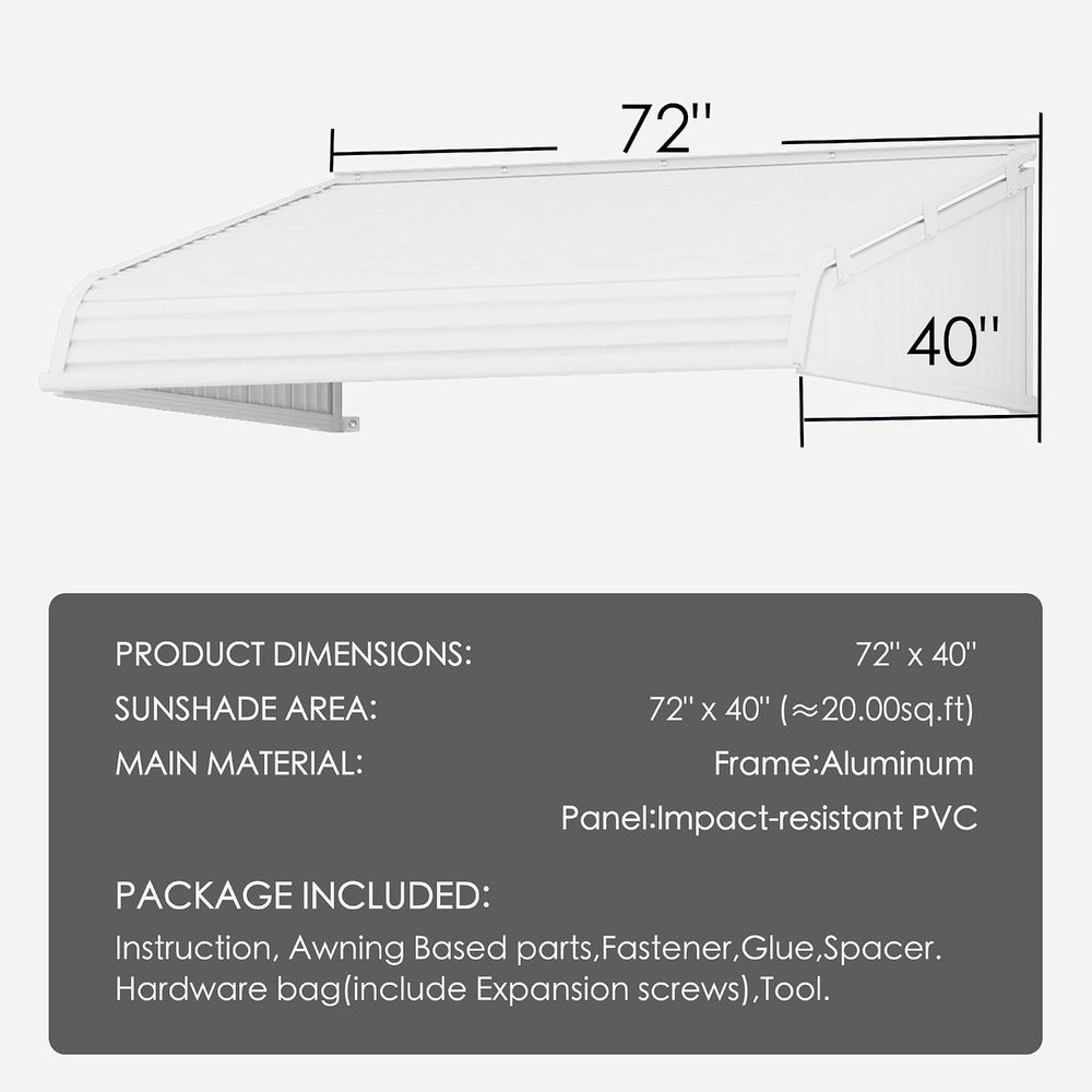 Kozyard Window Awning 72''W x 40''D with 2 Side Wings