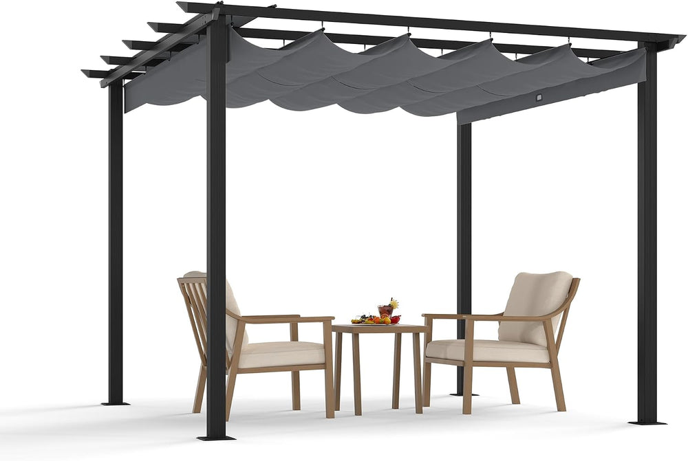 HAPPATIO 10' X 10' Retractable Pergola with Sun Shade Canopy, Patio A...