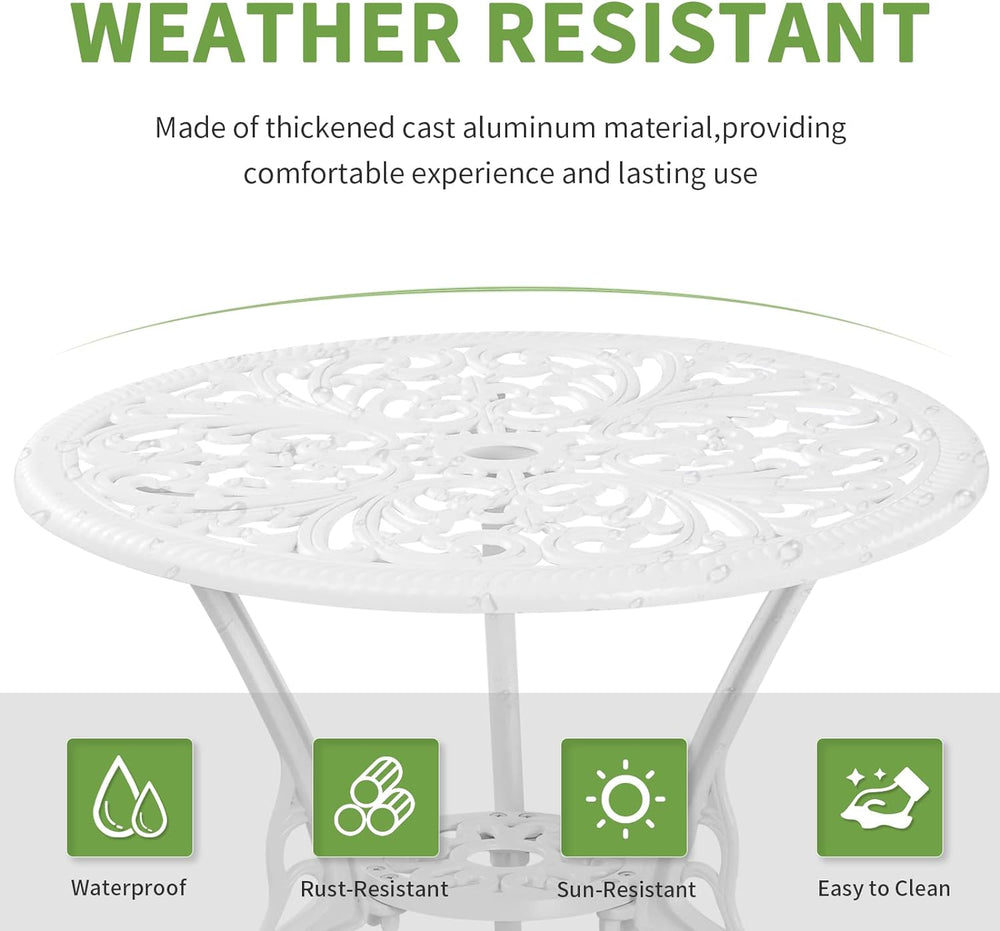 Bistro Set 3 Piece Outdoor Cast Aluminum Patio Bistro Set with Umbrella Hole,...