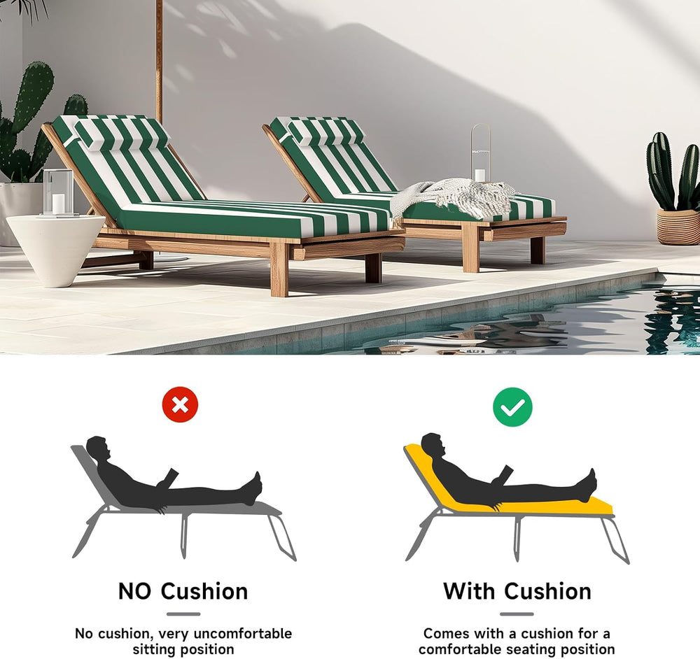 PNP FKJP Outdoor Chaise Lounge Cushion 72x21 in with Headrest, Green White