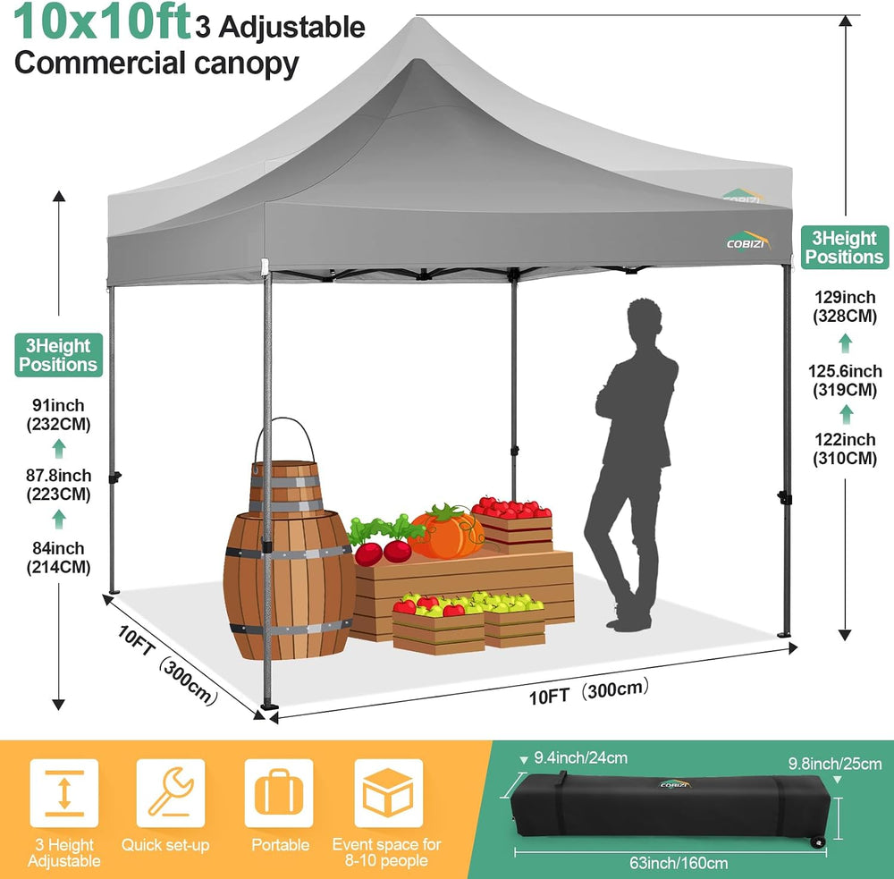 COBIZI 10x10 Heavy Duty Pop up Canopy Tent with Sidewalls Commercial Canopy