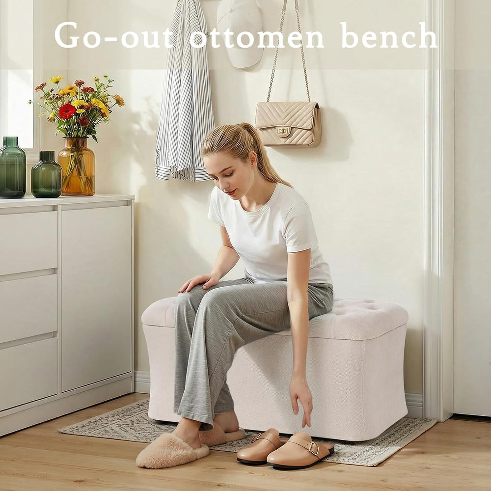 ONBRILL Storage Ottoman Bench, End of Bed Bench, 39.8 x 18.1 x 17.7 Inches Po...