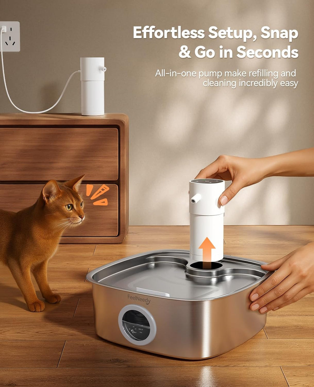 Cordless Wider Tray Dog Water Fountain, 5000mAh Battery Operated Dog Water Bo...
