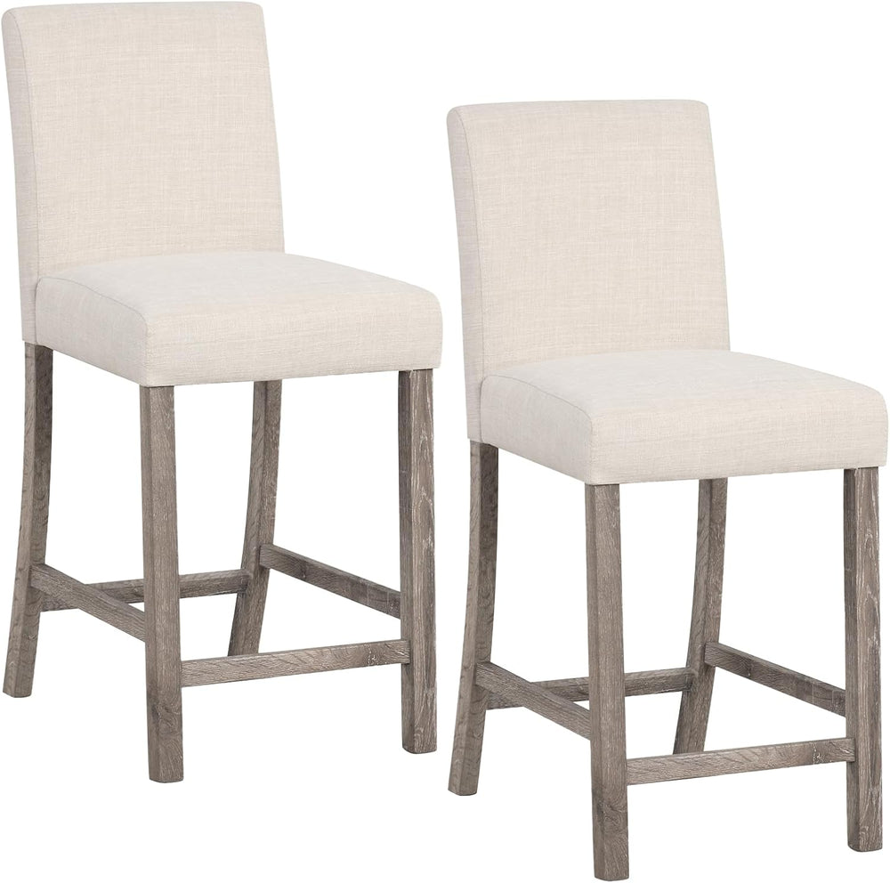 COSTWAY Upholstered Counter Height Chairs Set of 2 with Solid Wood Frame