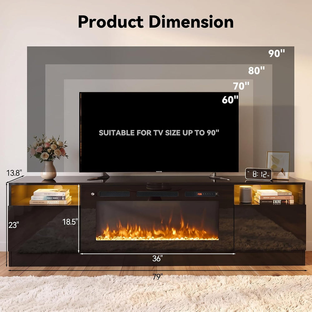 MXV 80" Fireplace TV Stand for TVs Up to 90", LED Light Entertainme...