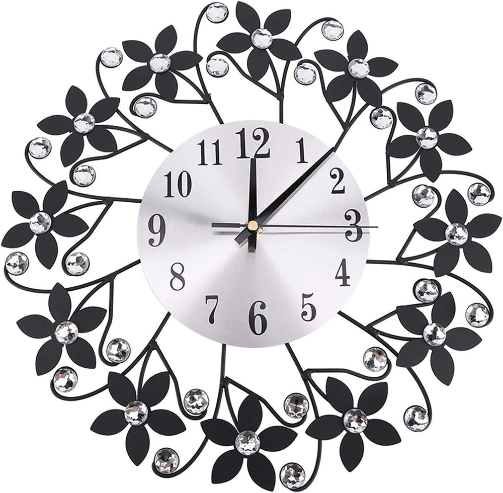 Battery Operated Black and Crystal Clock Wall Clock Decor Modern Metal Wall f...