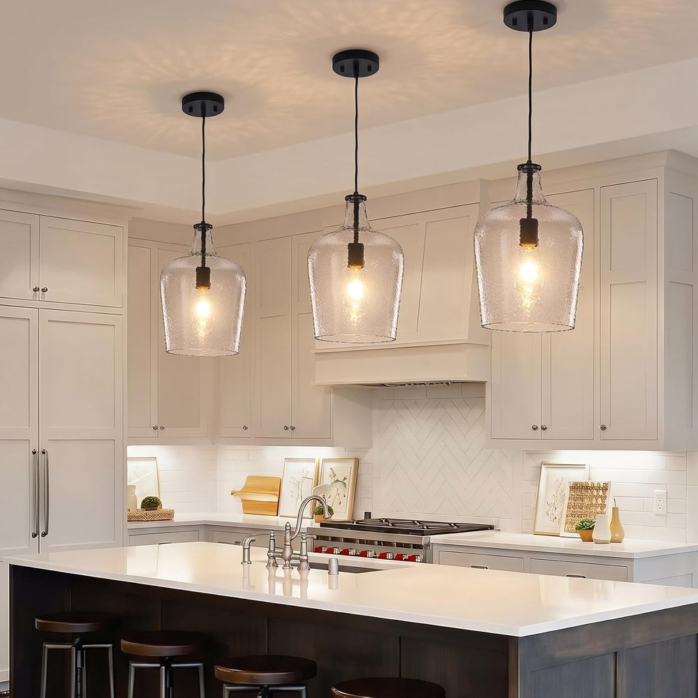 9.3" Blown Glass Pendant Lighting for Kitchen Island,Black Large Pendant...