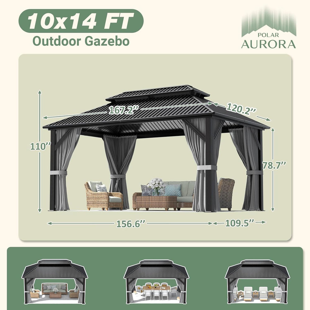 Polar Aurora 10'x14' Aluminum Gazebo Grey