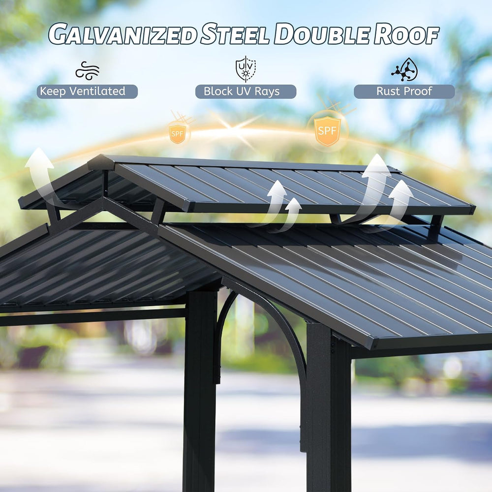 Grill Outdoor BBQ Hardtop Metal Gazebo 8X5FT Patio Grill Pergola