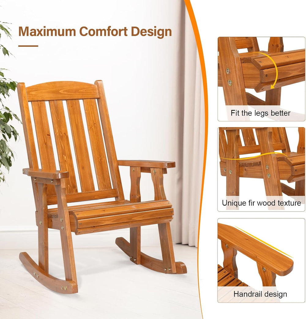 VINGLI Wooden Rocking Chair, Patio Rocker with Higher Backrest, Heavy Duty 60...
