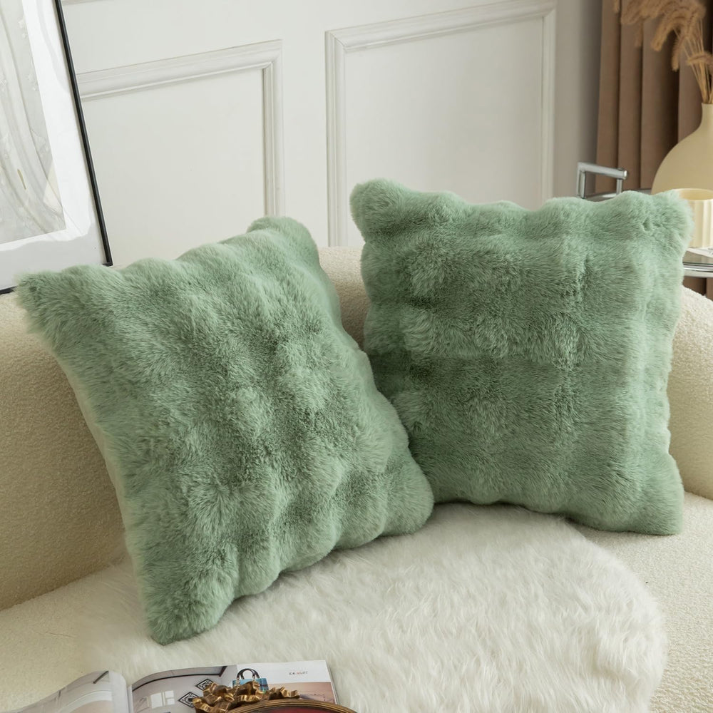 MANDIOO Pack of 2 Thick Plush Wool Decorative Throw Pillow Covers Super Soft ...