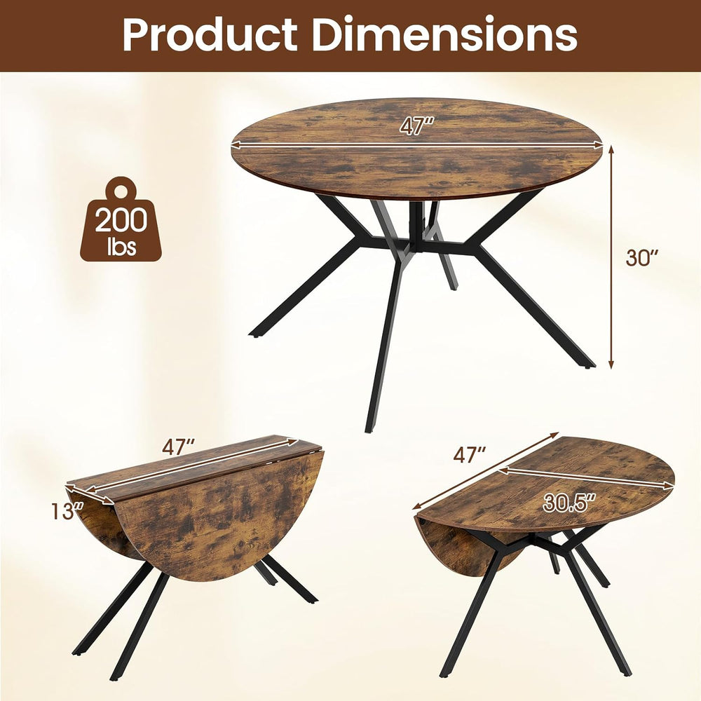 GIANTEX Folding Dining Table for 4, 47" Round Kitchen Table for Small Space