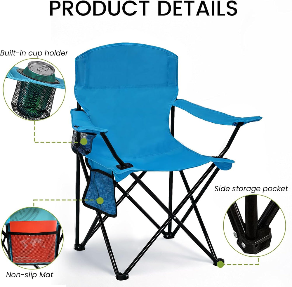 Camping Chair 2 Pack Portable Folding Chair, Supports 300lbs, Light Blue