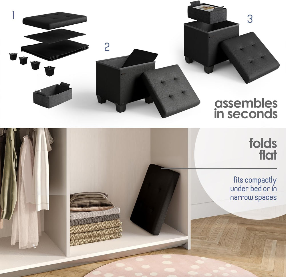 Storage Ottoman Cube with Small Bin, 15-in Square Ottoman with Storage for Li...