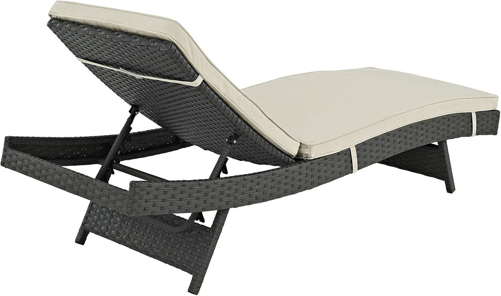 Modway Sojourn Wicker Rattan Outdoor Patio Sunbrella Fabric Chaise Lounge in ...