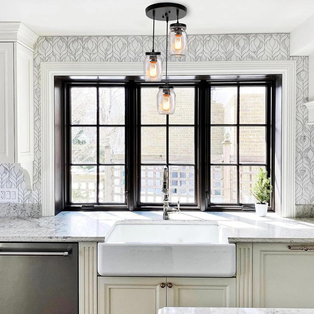 3-Light Pendant Lighting: Glass Mason Jar Light Fixtures
