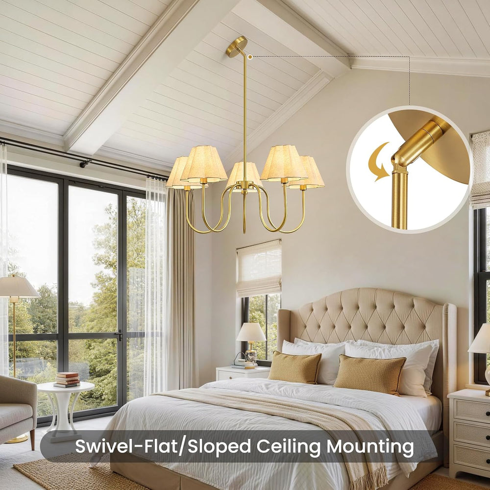 Brass Gold Chandeliers for Dining Room, 28"Light Adjustable Antique Mode...