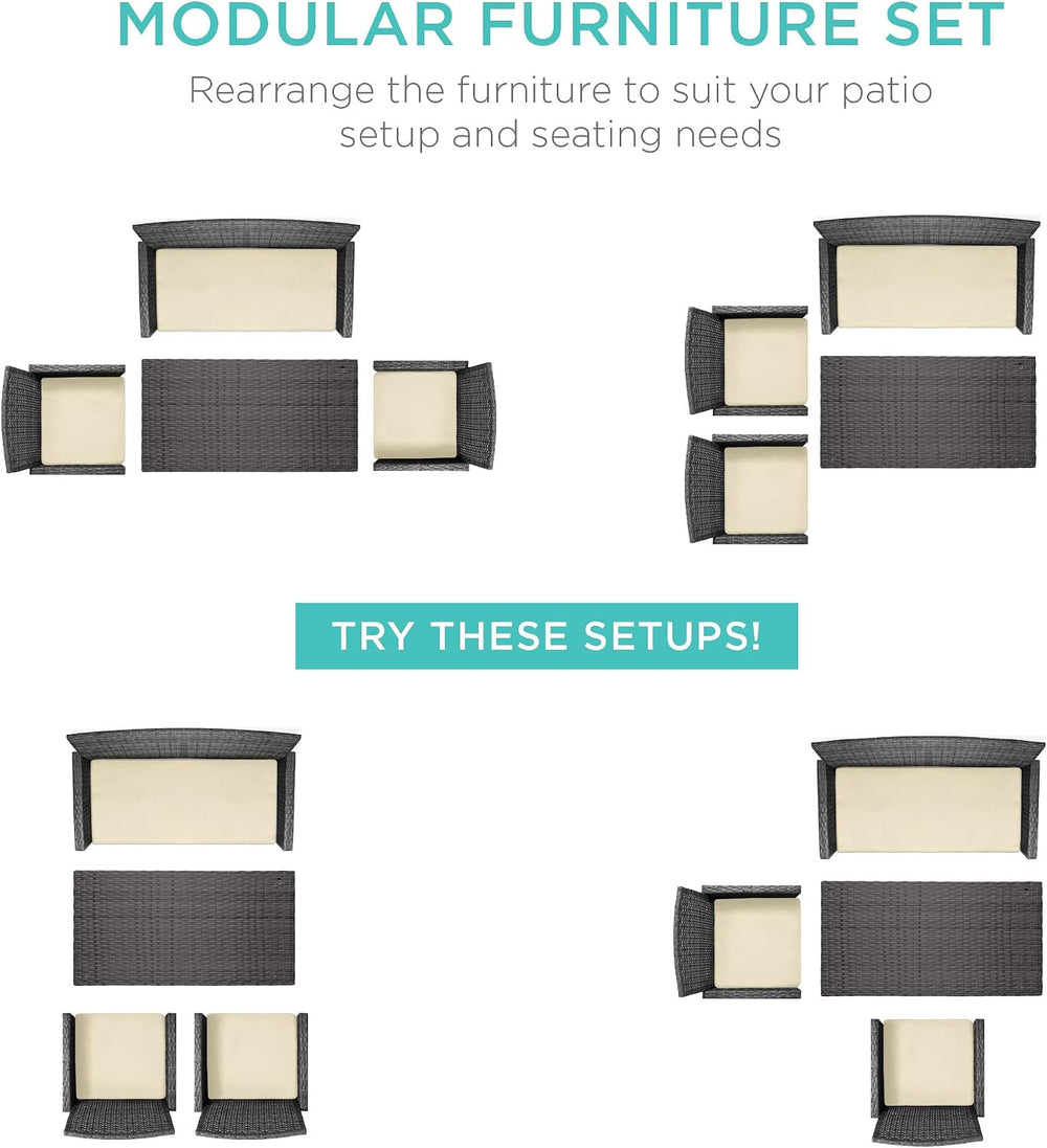 Best Choice Products 4-Piece Outdoor Wicker Patio Conversation Furniture Set ...