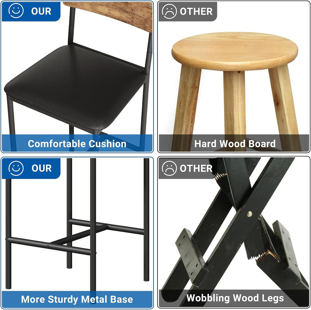 GarveeHome Bar Stools Set of 4, Upholstered Counter Height Bar Stools with Ba...